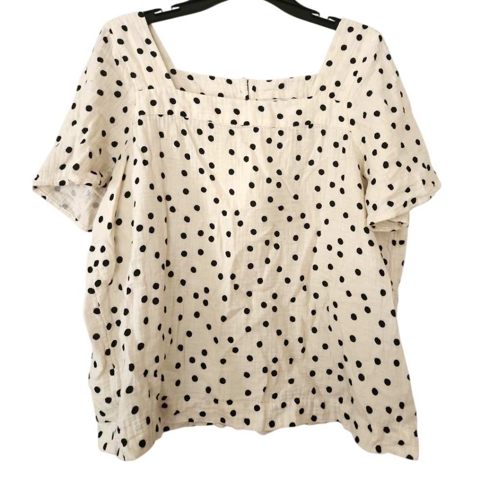 Madewell Cream and Black Polka Lightspun Harlow Square-Neck Top SIZE XL - Picture 6 of 7